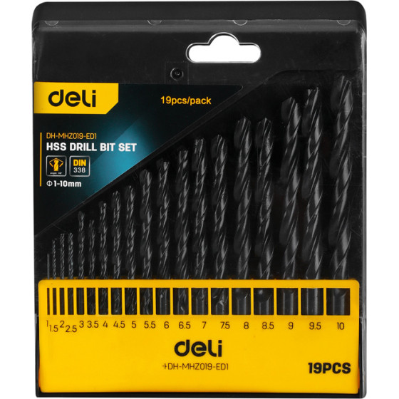 DELI ��� �������� ��� ������ HSS, 1-10mm, Din 338, 19��� - (DH-MHZ019-ED1)