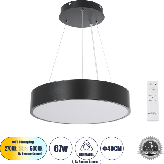 GloboStar Burton 61200-P �������� ���������� ������ Led Cct 67W 7370lm 120� Ac 220-240V - �������� �������� ���� ���������������� All In One ����� 6000k+������ 4500k+����� 2700k Dimmable �40cm - ����� - 3 Years Warranty - (61200)