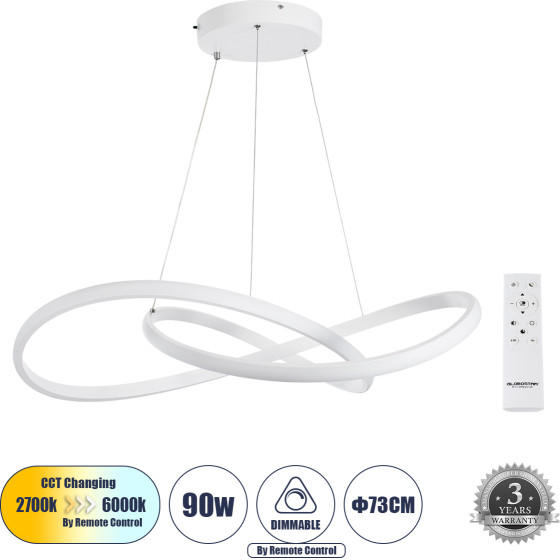 GloboStar Dexter �������� ��������� ������ Design Led Cct 90W 10080lm 300� Ac 220-240V - �������� �������� ���� ���������������� All In One ����� 6000k+������ 4500k+����� 2700k Dimmable �73cm - ����� - 3 Years Warranty - (60914)