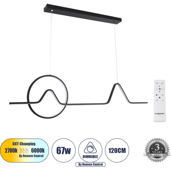 GloboStar Windy �������� ��������� ������ Design Led Cct 67W 7504lm 300� Ac 220-240V - �������� �������� ���� ���������������� All In One ����� 6000k+������ 4500k+����� 2700k Dimmable �120 x �4 x �30cm - ����� - 3 Years Warranty - (61292)