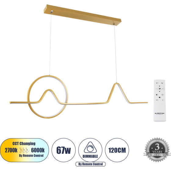 GloboStar Windy �������� ��������� ������ Design Led Cct 67W 7504lm 300� Ac 220-240V - �������� �������� ���� ���������������� All In One ����� 6000k+������ 4500k+����� 2700k Dimmable �120x�4x�30cm ����� �������� 3 Years Warranty - (61293)