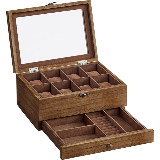 Songmics Watch Box Rustic Walnut 19 x 27 x 12.5 Cm - (JOW008K01)
