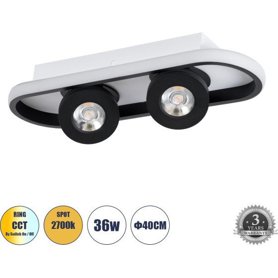 GloboStar Nespo ��������� ������ Linear Design Led Cct �� ��������� ���� Led Spot Downlight 36W 4032lm 360� & 45� Ac 220-240V - �������� �������� ���� �������� On/Off All In One ����� 6000k+4500k+2700k �40 x �13 x �6.5cm - ����� - (61212)