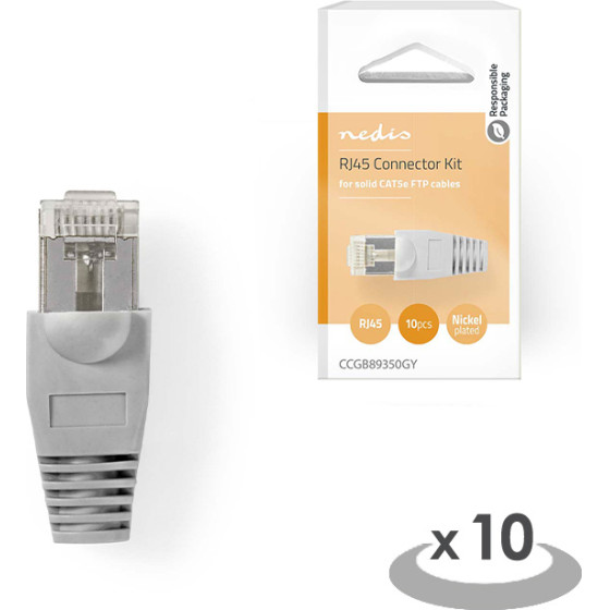 Nedis CCGB89350GY RJ45 Connector Male Solid Utp CAT5 10PCs GREY