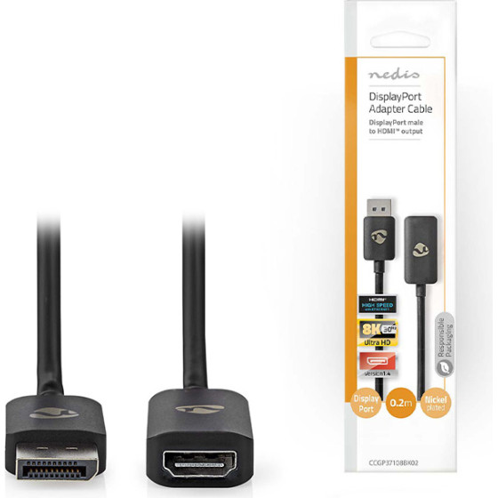 Nedis CCGP37108BK02 Displayport Adapter 8K@30Hz 0.20m BLACK