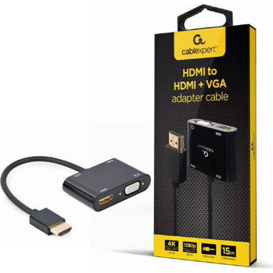 Cablexpert Hdmi Male To Hdmi FEMALE+Vga FEMALE+Audio Adapter Cable Black Retail Pack - (A-HDMIM-HDMIFVGAF-01)