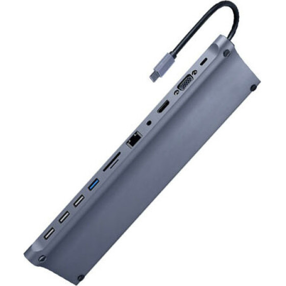Cablexpert Usb TYPE-C 11IN1 Multiport Adapter (Usb HUB+HDMI+VGA+PD+Card READER+LAN+3.5MM) Space Grey - (A-CM-COMBO11-01)