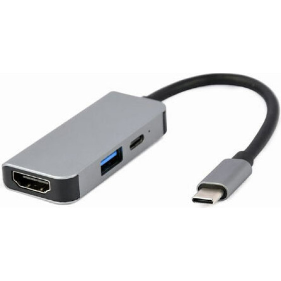 Cablexpert Usb TYPE-C 3IN1 MULTI-Port Adapter (Usb PORT+HDMI+PD) Silver - (A-CM-COMBO3-02)