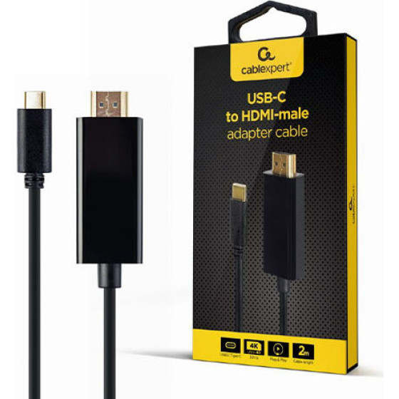 Cablexpert USB-C Male To HDMI-Male Adapter 4K 30HZ 2M Black Retail Pack - (A-CM-HDMIM-01)