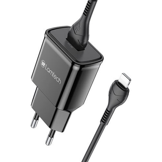 Lamtech Wall Charger QC3.0 18W With Lightning Cable 1M Black - (LAM020151)