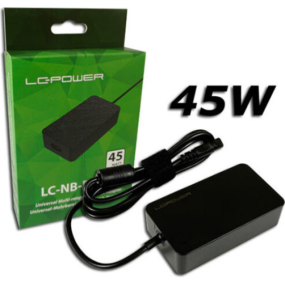 LC-Power Universal Multi Range Notebook Adapter 45W 19-19,5V/1,58-2,37A/10 Tips - (LC45NBPRO)