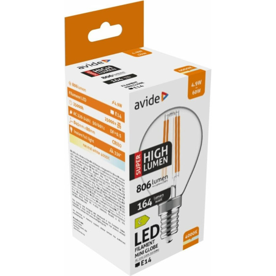 Avide Led Filament �������� 4.9W E14 ����� 4000K Super ������ ������������ - (ABLFMG14NW-4.9W-SHL)