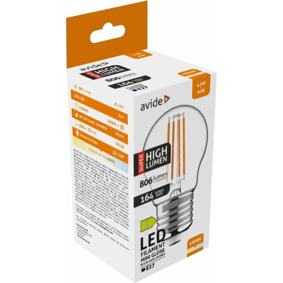 Avide Led Filament �������� 4.9W E27 ����� 4000K Super ������ ������������ - (ABLFMG27NW-4.9W-SHL)