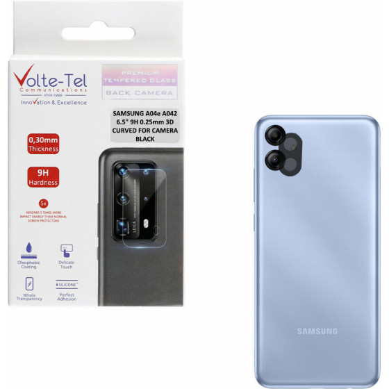 Volte-Tel Tempered Glass Samsung A04e A042 6.5'' 9H 0.25mm 3D Curved For Camera BLACK - (5205308333088)