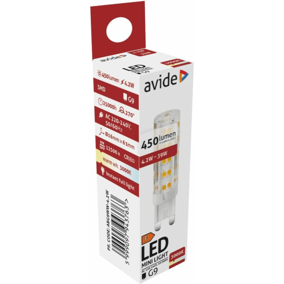 Avide Led G9 4.2W ����� 3000K - (ABG9WW-4.2W)