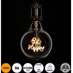 GloboStar ����� Led Ultra Thin Soft S Spiral Letter Filament E27 G125 Be Happy ������� 4W 340lm 360� Ac 220-240V IP20 �12.5 x �18cm Ultra ����� ����� 2200K �� ������� ����� - Dimmable - 3 Years Warranty - (99258)