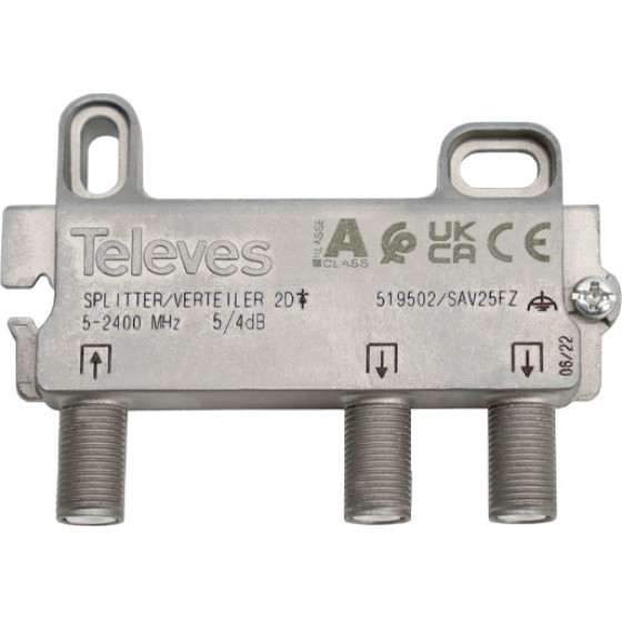 Televes 519502 Splitter 2 Ways F 5-2400 Mhz Dc pass