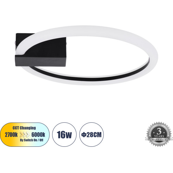 GloboStar Cinderella ��������� ������ ���������-������ Led Cct 16W 1792lm 360� Ac 220-240V - �������� �������� ���� �������� On/Off All In One ����� 6000k+������ 4500k+����� 2700k �28cm - ����� - 3 Years Warranty - (60976)