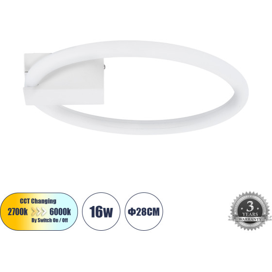 GloboStar Cinderella ��������� ������ ���������-������ Led Cct 16W 1792lm 360� Ac 220-240V - �������� �������� ���� �������� On/Off All In One ����� 6000k+������ 4500k+����� 2700k �28cm - ����� - 3 Years Warranty - (60977)