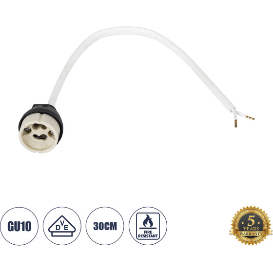 GloboStar Lampholder ����� GU10 ���������� �� 30cm Vde ������� & Anti-Fire Protection High Resistance Tube - ?VDE? Certified - IP20 - �3.5 x �32cm - 5 Years Warranty - (60499)
