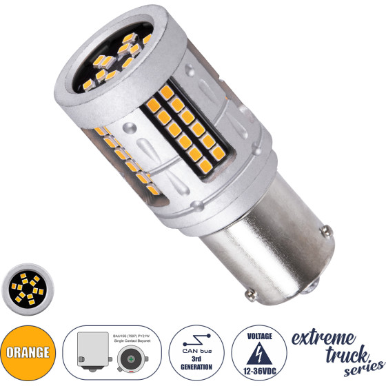 GloboStar ����� ����������� & �������� Led 7507 - BAU15S - PY21W 3rd Generation Can-Bus Extreme Truck Series Led 72xSMD3030 7W 840lm 360� Dc 12-36V IP20 �2 x �5cm ��������� - (81279)