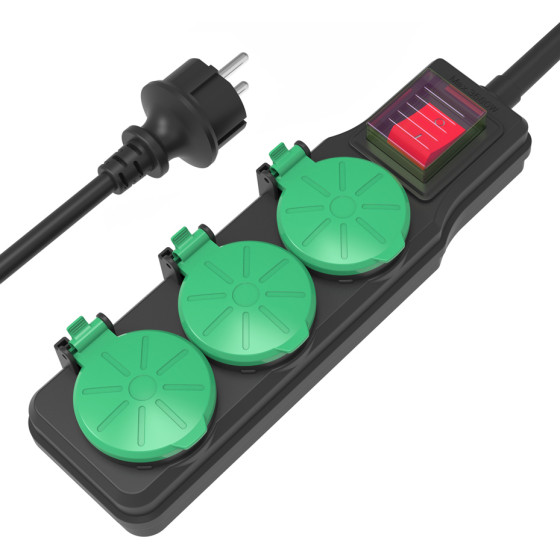 Powertech ��������� 3x schuko, IP44, 16A, 1.5m, ����� - (PT-1070)