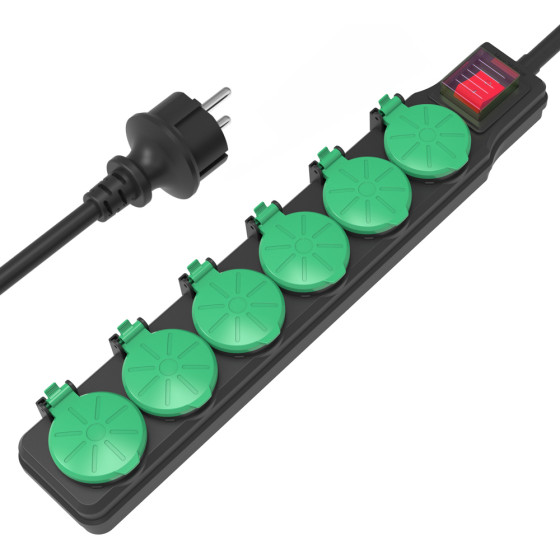 Powertech ��������� 6x schuko, IP44, 16A, 1.5m, ����� - (PT-1071)