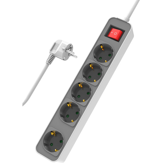 Powertech ��������� ��������� 5x schuko, 16A, 1.4m, ����� - (PT-1057)