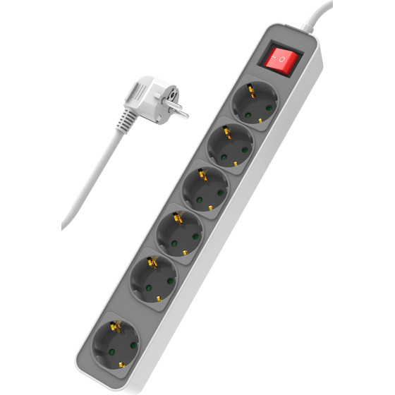 Powertech ��������� ��������� 6x schuko, 16A, 1.4m, ����� - (PT-1058)