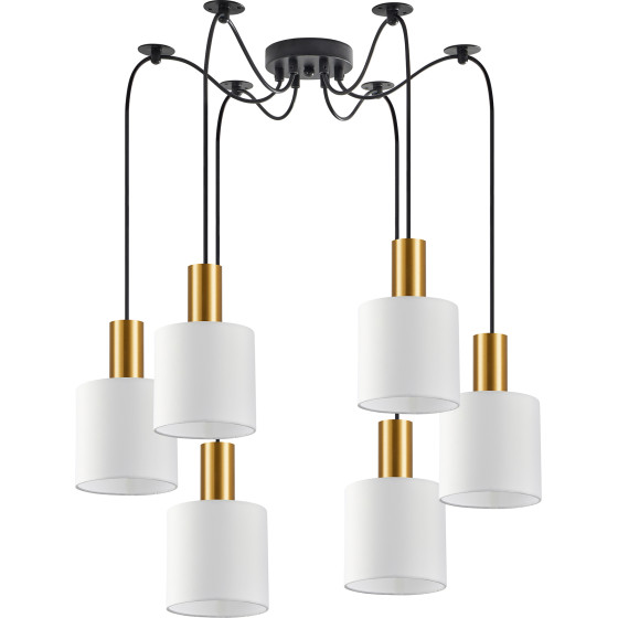 Homelighting SE21-GM-4-BL6-SH1 ADEPT TUBE Gold Matt Pendant White Fabric Shade+ - (77-8597)