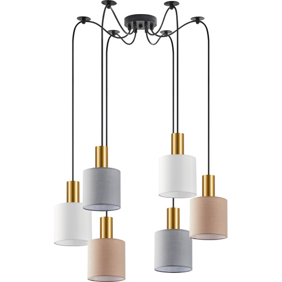 Homelighting SE21-GM-4-BL6-SH12 ADEPT FLEX Gold Matt Pendant White, Grey, Brown Fabric Shade+ - (77-8948)