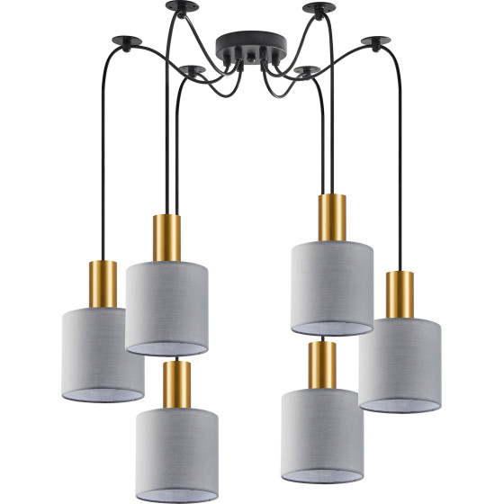 Homelighting SE21-GM-4-BL6-SH2 ADEPT TUBE Gold Matt Pendant Grey Fabric Shade+ - (77-8604)