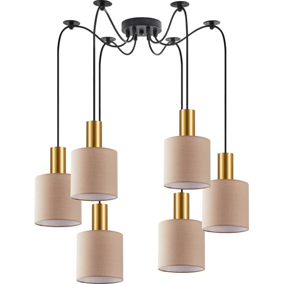 Homelighting SE21-GM-4-BL6-SH3 ADEPT TUBE Gold Matt Pendant Brown Fabric Shade+ - (77-8611)