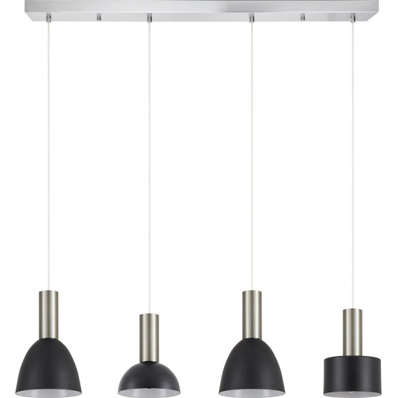 Homelighting SE21-NM-4-4BL-MS123 ADEPT FLEX Nickel Matt Pendant Black Metal Shade+ - (77-8927)