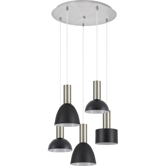 Homelighting SE21-NM-4-5BL-MS123 ADEPT FLEX Nickel Matt Pendant Black Metal Shade+ - (77-8926)