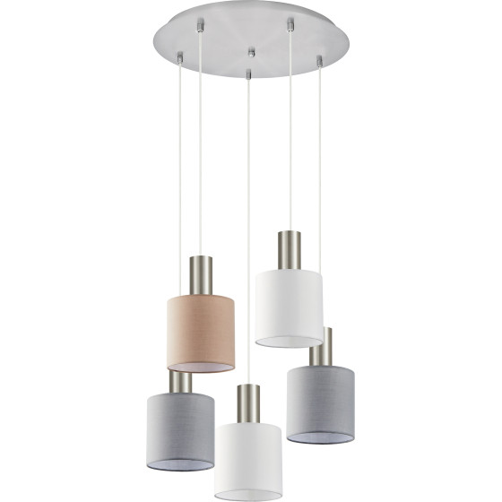 Homelighting SE21-NM-4-5BL-SH123 ADEPT FLEX Nickel Matt Pendant White, Grey, Brown Fabric Shade+ - (77-8931)