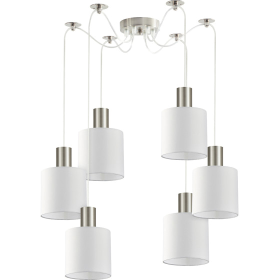 Homelighting SE21-NM-4-NM6-SH1 ADEPT TUBE Nickel Matt Pendant White Fabric Shade+ - (77-8415)