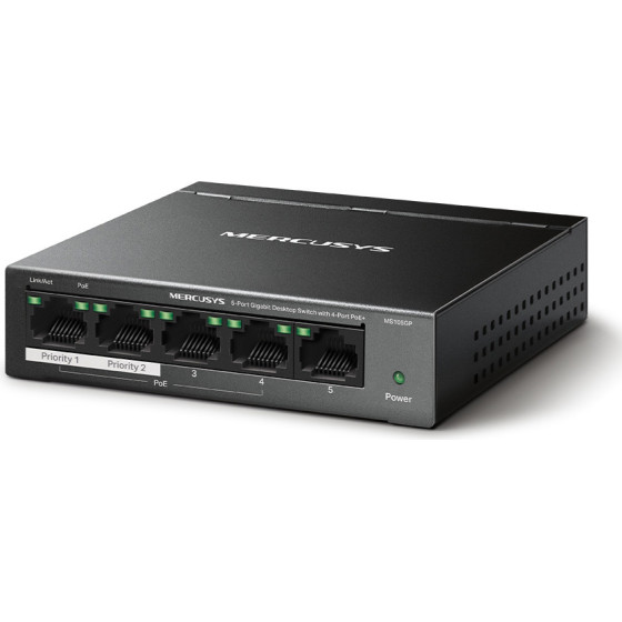 Mercusys Desktop Switch 5x 10/100/1000 Mbps, PoE+, Ver. 1.0 - (MS105GP)