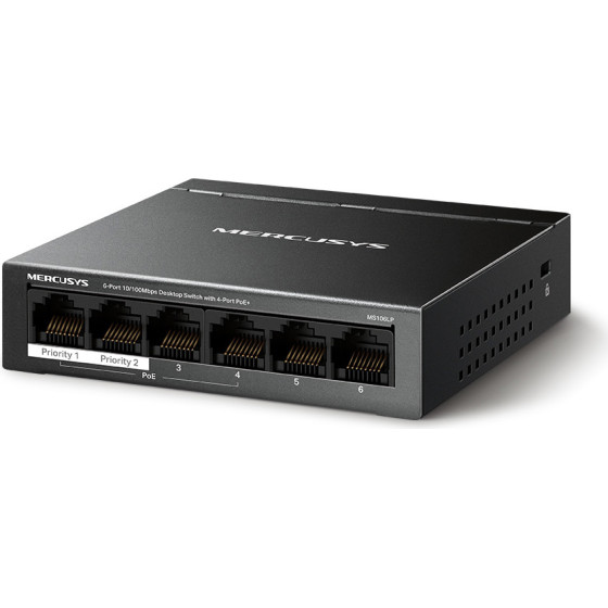 Mercusys Desktop Switch 6x 10/100 Mbps, PoE+, Ver. 1.0 - (MS106LP)