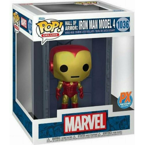 Funko Pop! Deluxe: Marvel Hall of Armor: Iron Man Model 4 (Metallic) (PX Previews Exclusive) #1036 Bobble-Head Vinyl Figure