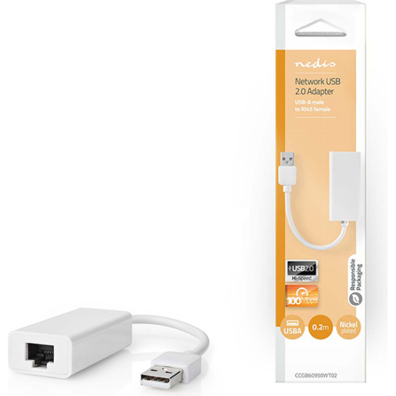 Nedis CCGB60950WT02 Usb 2.0 Network Adapter USB-A Male - RJ45 Female 0.20m WHITE
