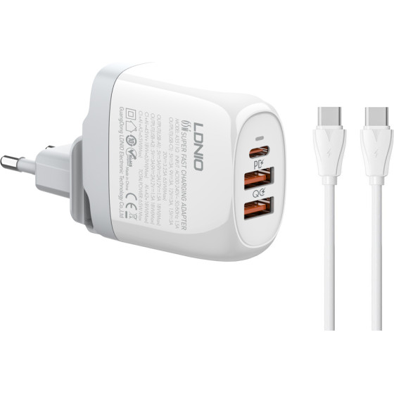 Ldnio ��������� ������ A3511Q �� �������, USB-C/2x USB, 65W, GaN, ������