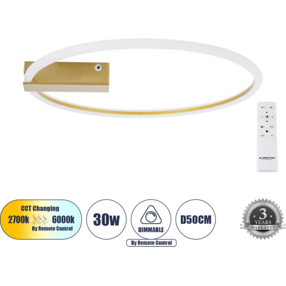 GloboStar Cinderella ��������� ������ ���������-������ Led Cct 30W 3360lm 360� Ac 220-240V - �������� �������� ���� ���������������� AIO ����� 6000k+������ 4500k+����� 2700k Dimmable �50cm - ����� �������� - 3 Years Warranty - (60982)