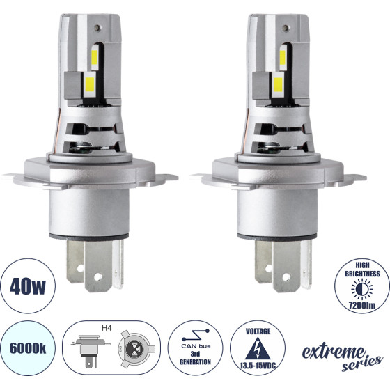 GloboStar 7S H4 Kit ������� �������� ����������� & ������������ 3rd Generation Can-Bus Extreme Series Led 7035 Smd 40W 7200lm Dc 13.5-15V ��������� IP68 ����� ����� 6000K - (85648)