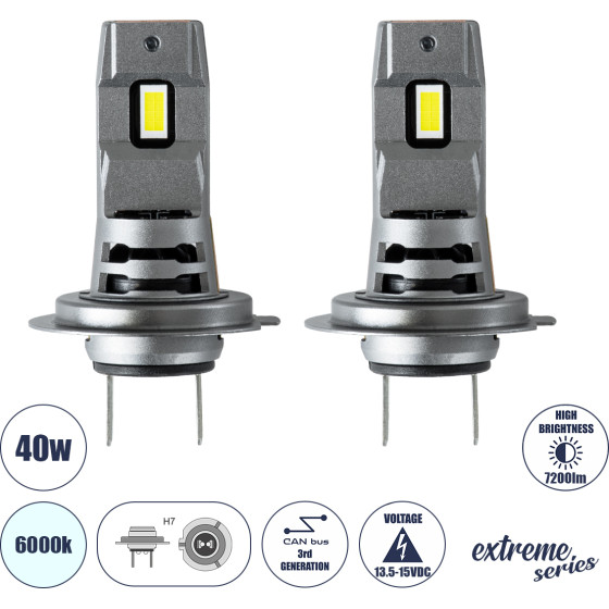 GloboStar 7S H7 Kit ������� �������� ����������� & ������������ 3rd Generation Can-Bus Extreme Series Led 7035 Smd 40W 7200lm Dc 13.5-15V ��������� IP68 ����� ����� 6000K - (85649)