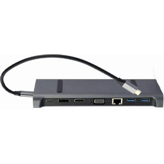 Cablexpert Usb TYPE-C 9IN1 MULTI-Port Adapter (HUB3.0+HDMI+DISPLAYPORT+VGA+PD+LAN+Stereo AUDIO) - (A-CM-COMBO9-02)