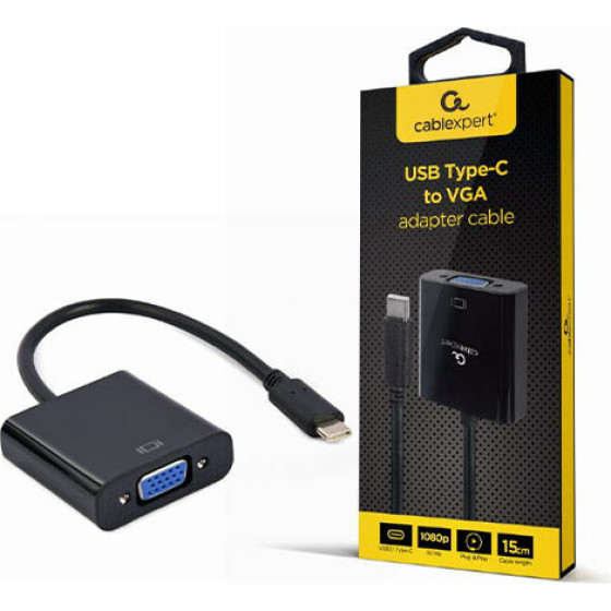 Cablexpert Usb TYPE-C To Vga Adapter Cable 15CM Black Retail Pack - (A-CM-VGAF-01)