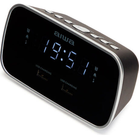 AIWA Dual Alarm Clock Radio With 2 Charging Usb Ports Black - (CRU-19BK)