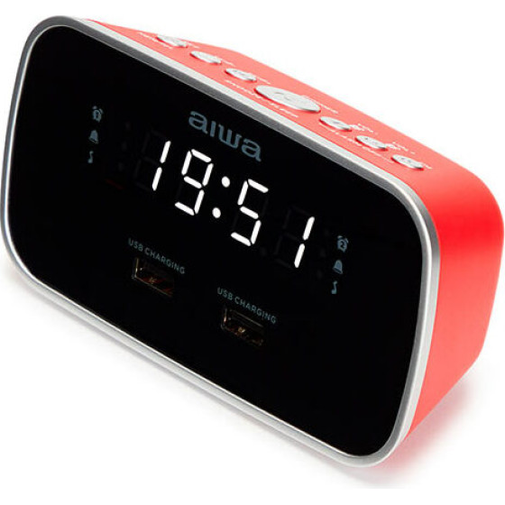 AIWA Dual Alarm Clock Radio With 2 Charging Usb Ports Red - (CRU-19RD)