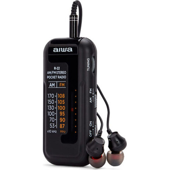 AIWA Mini Pocket Radio With Earphones Black - (R-22BK)